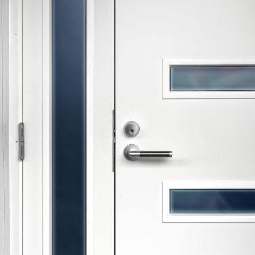 Modern white front door with handle